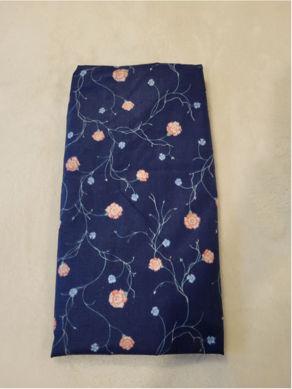Vintage Polished Cotton Chintz Fabric Navy Floral 4 Yds 23 In x 44"